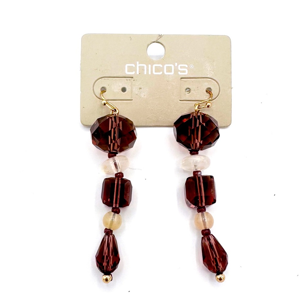 Chico's Brown & Clear Beaded Drop Earrings